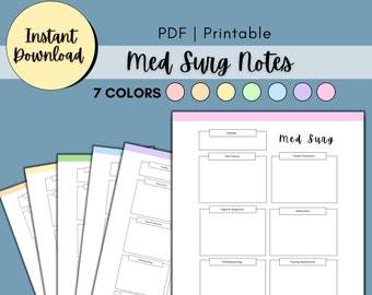 Med Surg Krankenschwester Notiz Vorlage, Stillnotizen, NCLEX, Sofortiger Download, PDF