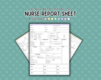 Nurse Report Sheet,  Nurse Report Sheet template, Nursing Sheet, Nursing Student, PDF Instant Download