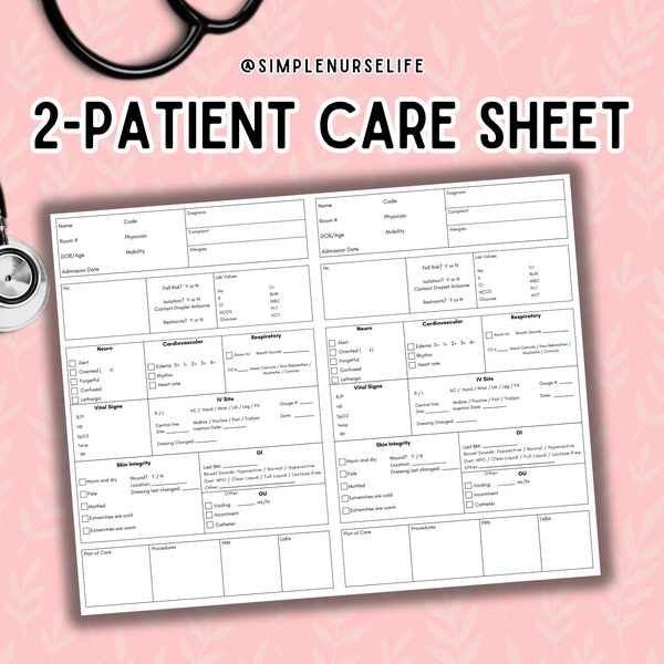 2-Patient Nurse Report Sheet: Med Surg SBAR Template (Instant Download)