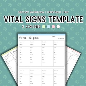Vital Sign Tracker Template | Printable | Instant Download | PDF | Nursing School | Nursing Notes