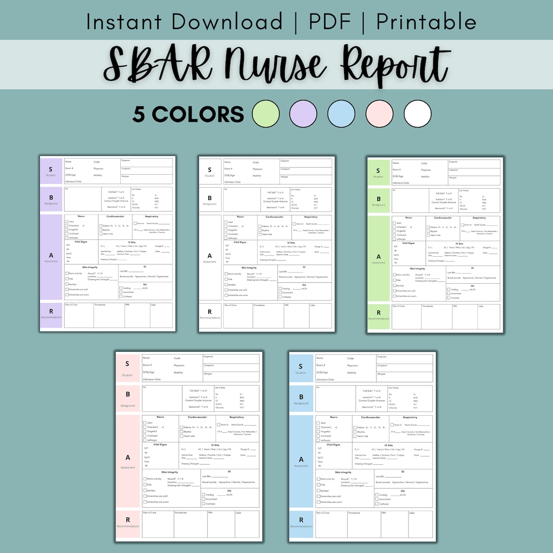 SBAR Nurse Report Sheet Nurse Report Sheet Template Nursing Etsy