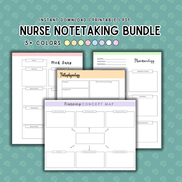 Nurse Note Taking Bundle, Nursing School Notes, Nursing Student, NCLEX, Med Surg Notes, Pathophysiology Notes, Pharmacology Notes, Printable