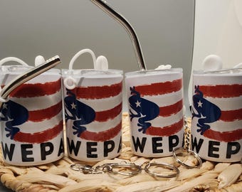 3 oz mini tumbler shot cup keychain with Puerto Rican flag "WEPA" 4pc set