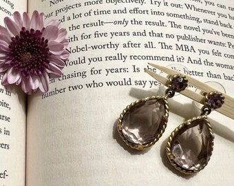 Antique Earrings Purple Cut Stone Amethyst Stone for February Birthdays