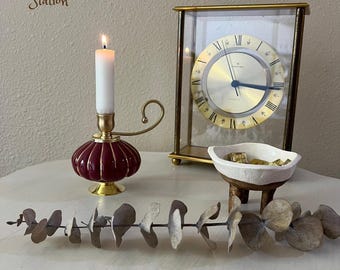 Candelabro de latón y cerámica con asa, estilo antiguo