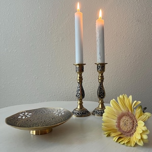 Vintage Brass Serving Plate Heavy with Unique Engraved Design