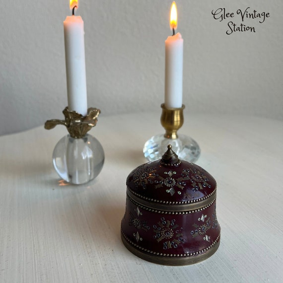 Antique Ring Box Maroon Color with Floral Design … - image 3