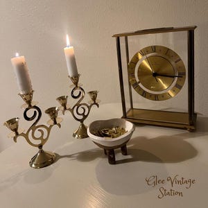 Vintage Gold Brass Candle Holder in Pair Holiday Gift Holiday Decoration Three Branch Candelabra