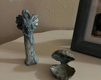 Angel and Shell for Home Decor for your Jewelry Storage Jewelry Holder Teal Fugurine Ring Holder