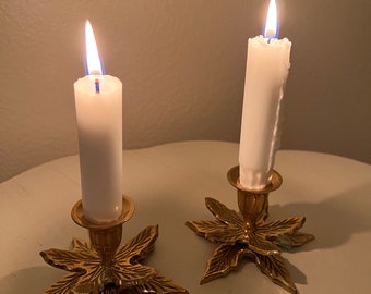 Vintage Brass Candle Holder Pair, Engraved Boho Decor