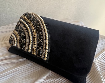 Black Clutch Purse Shell and Stone add-ons Velvet