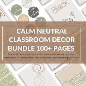 Calm Neutral Boho Classroom Decor Bundle, Editable Canva Template for Teachers, Classroom Bundle, Classroom Decor Elementary