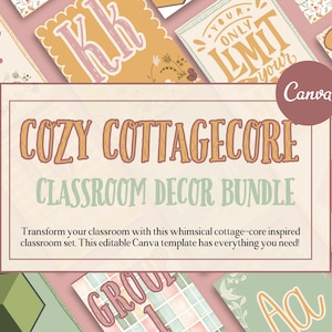 Coquette Classroom Decor Bundle, Cottagecore classroom, Editable Canva Template for Teachers, Classroom Bundle, Classroom Decor Elementary,