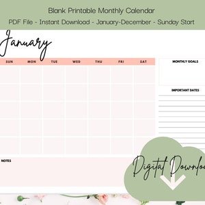 Printable Monthly Calendar