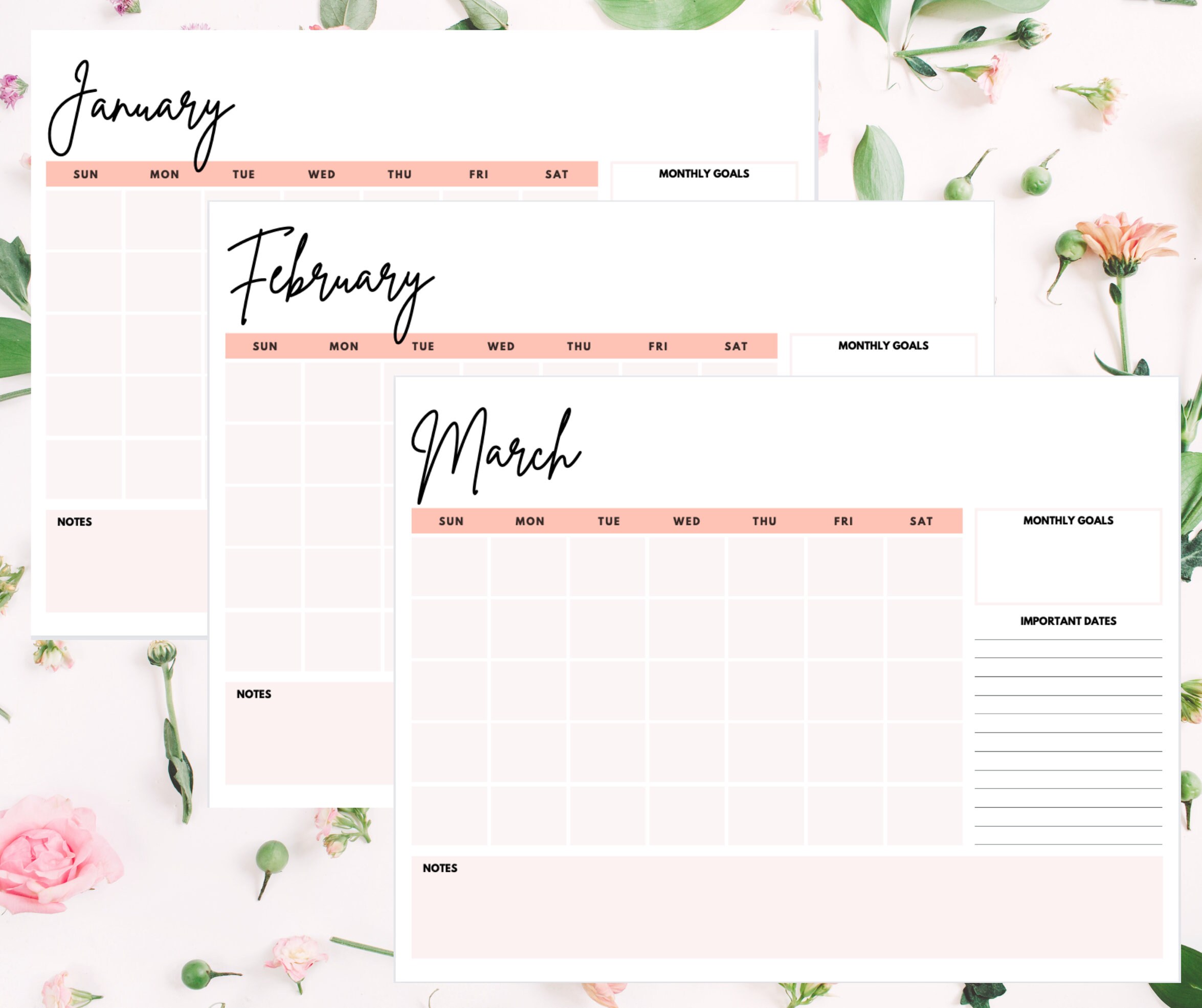 Printable Monthly Calendar Etsy