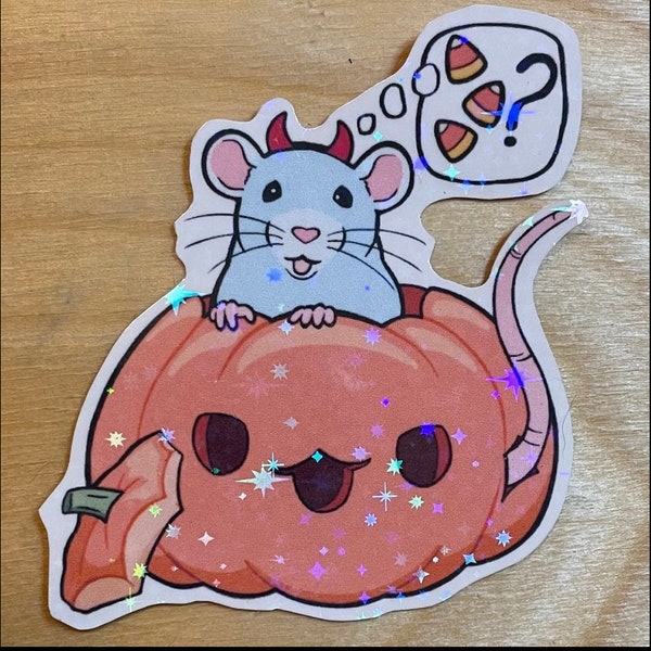 Pumpkin Rat Sticker - Any 6 site designs for 15.oo - Halloween rodent mouse demon cute spooky Spoopy devil demon bat ghost button pin badge
