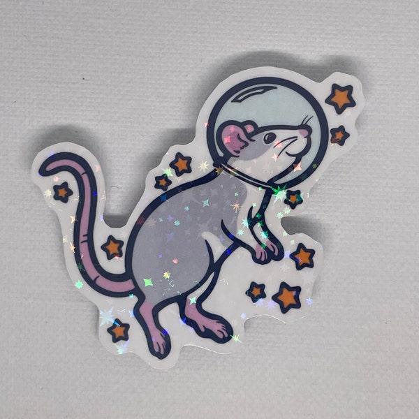Space Rat - any 6 stickers for 15.oo - Mouse Vinyl Decal - Cute rodent mice funny silly happy stars galaxy universe astronaut