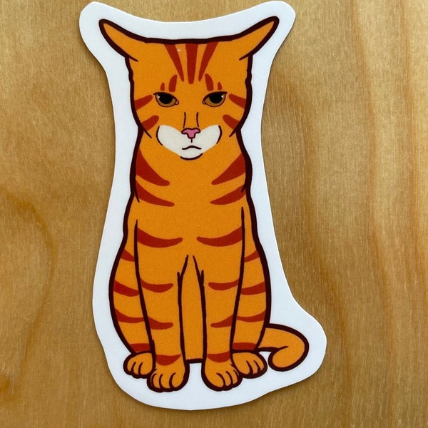 Angy Cat - any 6 sticker designs for 15.oo - Grunpy Orange Angry Airplane Ears Feline Laminated Vinyl Decal - cute kitty kitten tabby meow