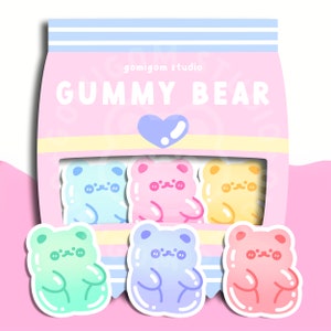 Gummy Bear Sticker Pack | Autocollant brillant | Autocollant vinyle | Joli autocollant Kawaii | Autocollant Candy Foodie | Autocollant d’ordinateur portable