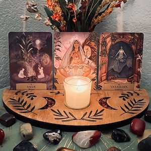 Soporte para cartas del tarot, fases lunares, hierbas de brujería, carta del oráculo, carta de afirmación, exhibición de cristales, estética de brujería, regalo de brujería