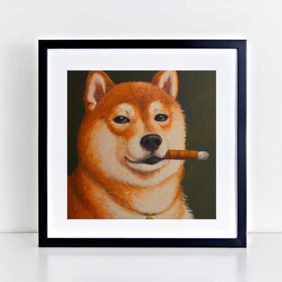 Shiba Inu Smoke Break Art Print Oil Painting Smoking Style - Etsy