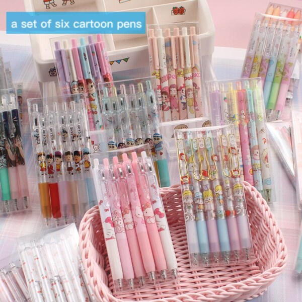 6 Boxed Gel Pen Cute Press Pen Student Pen Refill Set Kawaii Girl Gift Cute Retractable Gel Pen Birthday Gift for Her