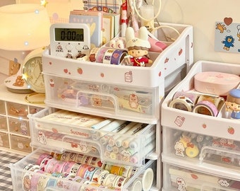 Ins style simple transparent drawer storage box cosmetics finishing makeup box student dormitory desktop rack desk decor gift school kawaii