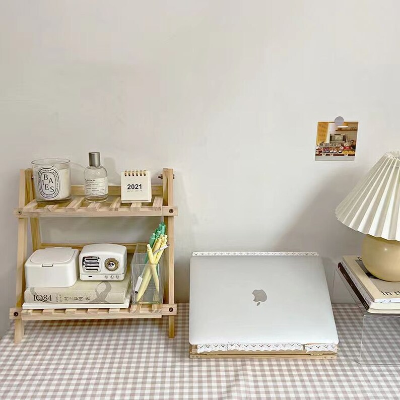 Wooden Table Rack Two Tier Desk Shelf Wood Bookrack Etsy UK