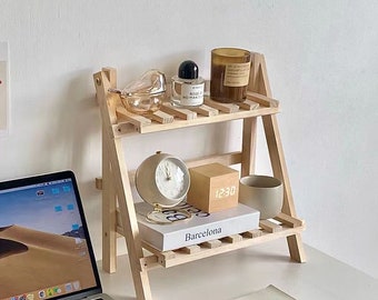 Wooden Table Rack | Two Tier Desk Shelf | Wood Bookrack | Table Decor | Study Table Bookrack | Home Decor | Candle Holder Shelf