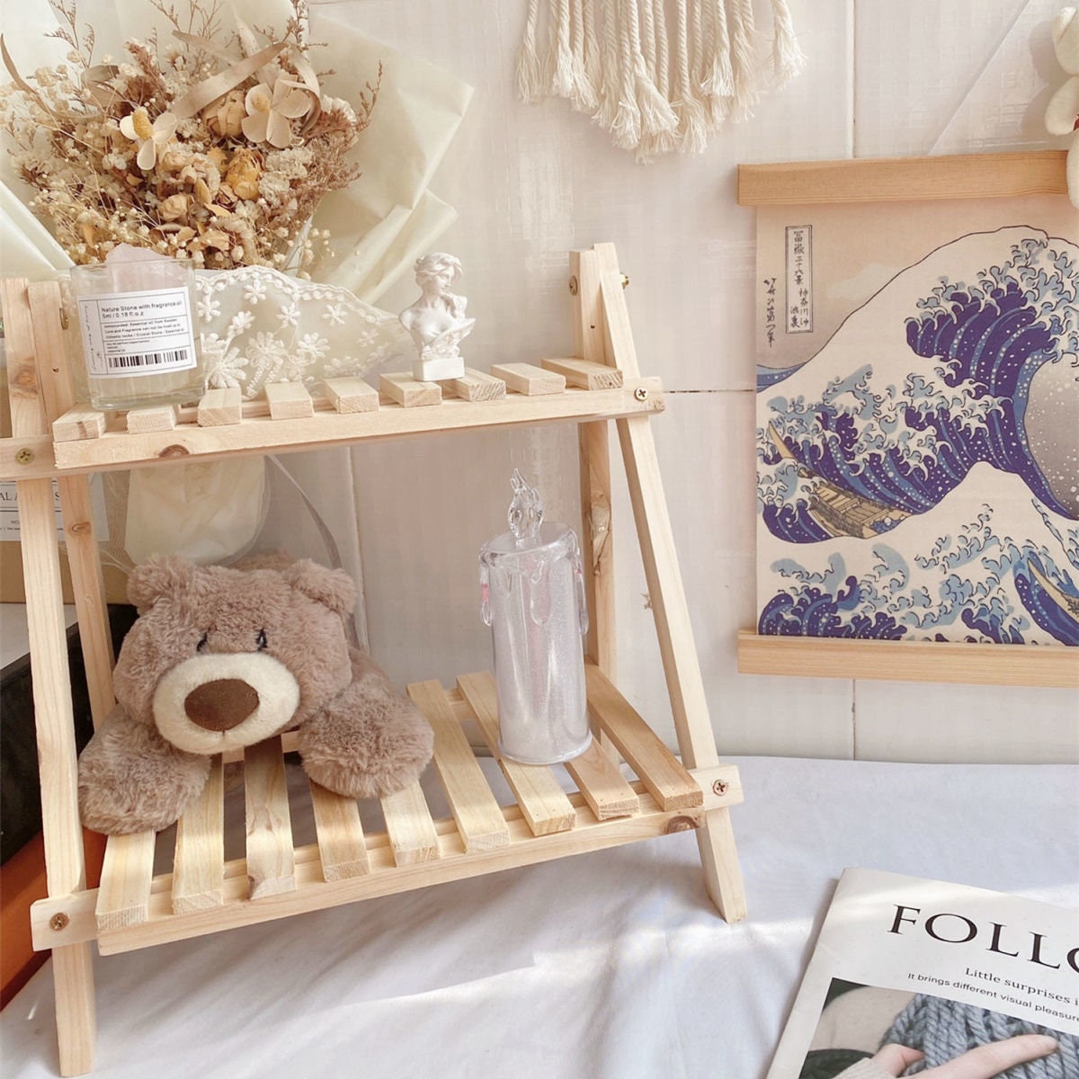 Wooden Table Rack Two Tier Desk Shelf Wood Bookrack Etsy UK