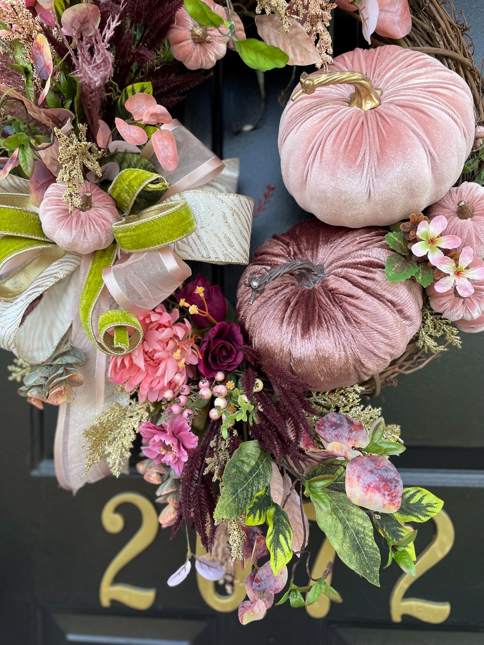 Elegant Fall Pink and Mauve Velvet Pumpkin Wreath, Autumn Wreath, Fall ...