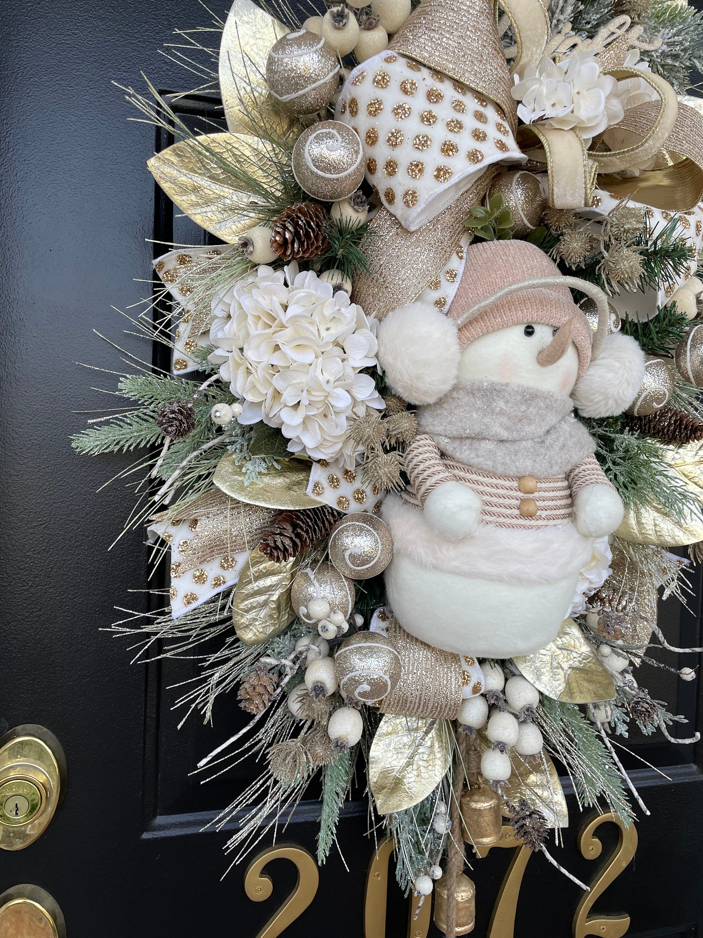 Elegant Snowman Winter Swag: Ivory, Gold Front Door Wreath - Etsy