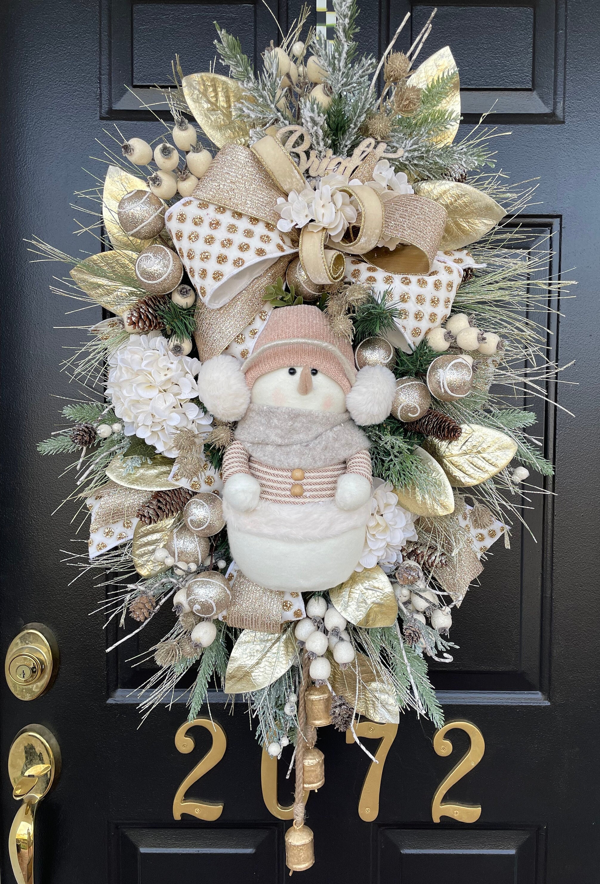 Elegant Snowman Winter Swag: Ivory, Gold Front Door Wreath - Etsy
