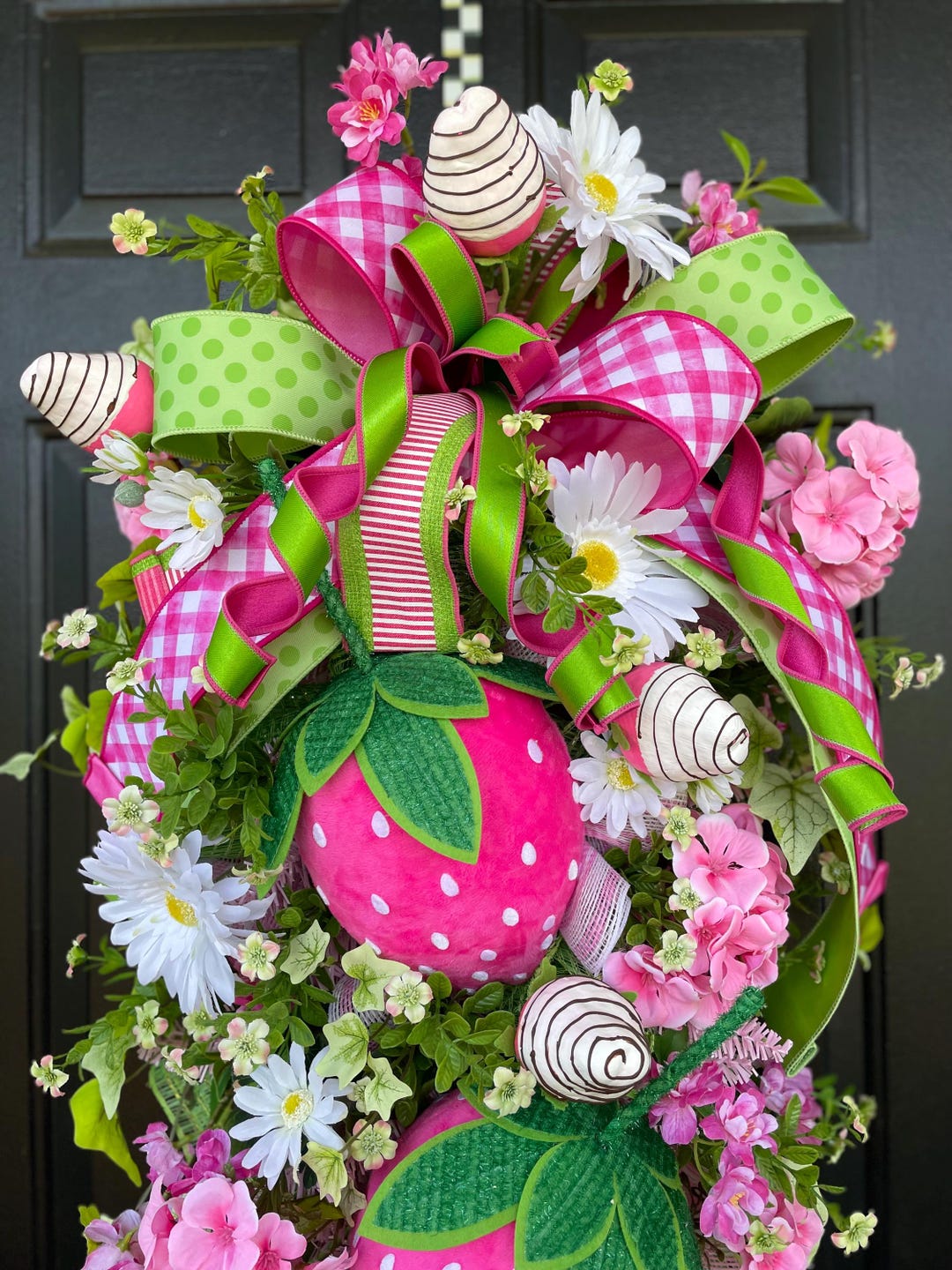 Luxury Strawberry Door Swag, Summer Front Door Decor, Pink Green Wreath ...