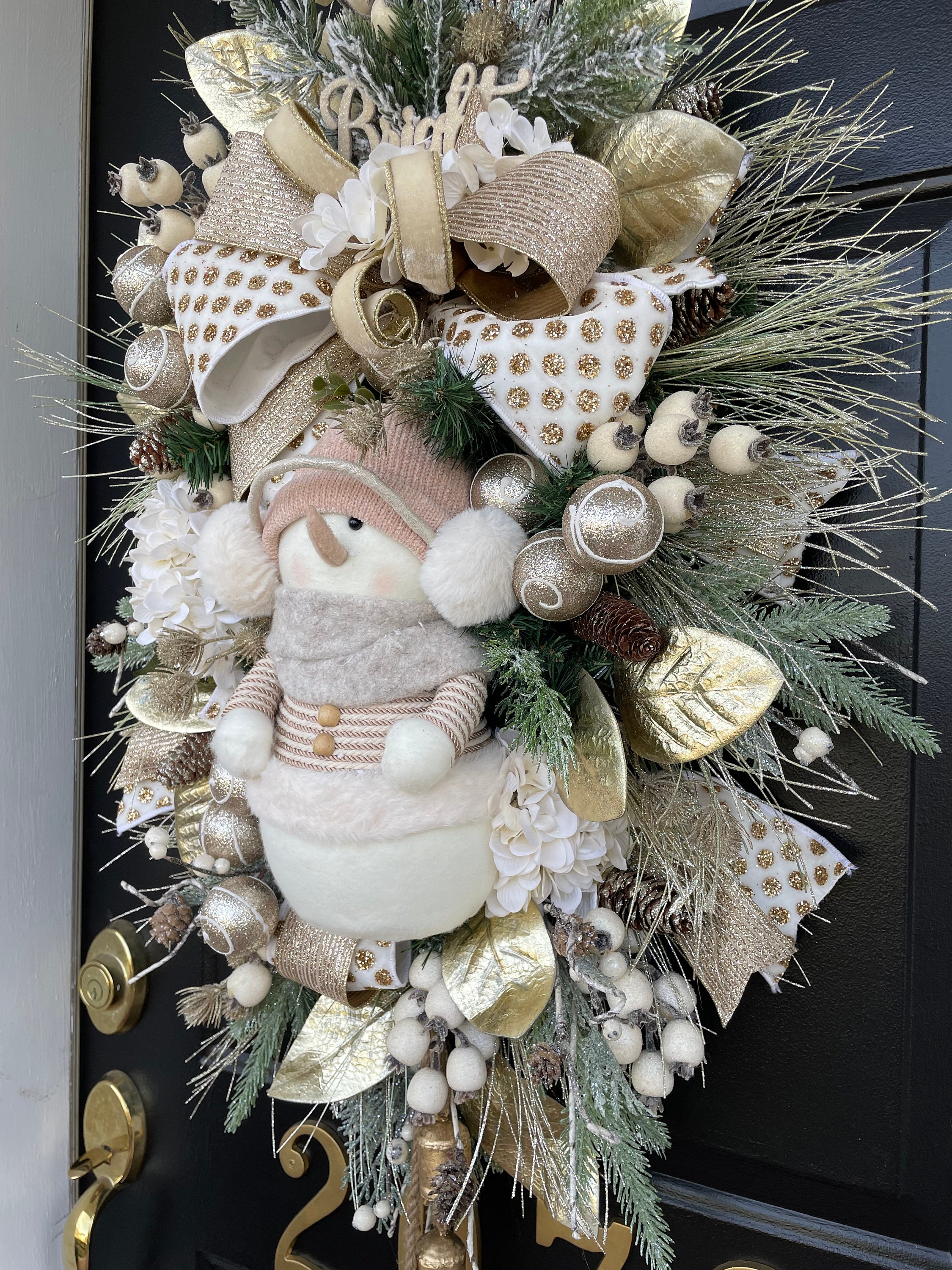 Elegant Snowman Winter Swag: Ivory, Gold Front Door Wreath - Etsy