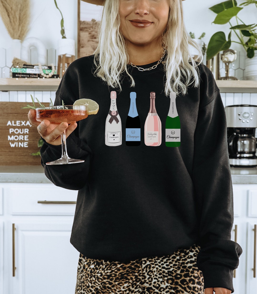 Womens Champagne Sweatshirt, New Years Eve Sweatshirt, 2024 Sweatshirt
