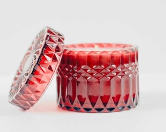 Mulled Wine Soy Wax Candle | Boho Candle | Vintage Red Glass Jar with Lid | Natural + Non-Toxic + Vegan + Eco-Friendly + Double Wick