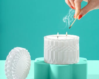 Soy Wax Candle | Boho Candle | Vintage Glass Container | White Candle Jar | Home Decor | Santal + Coconut All Natural Non-Toxic Fragrance