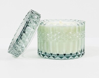 Blue Lagoon Soy Wax Candle | Boho Candle | Blue Vintage Glass Jar | Double Wick | Natural + Non-Toxic + Vegan + Eco-Friendly