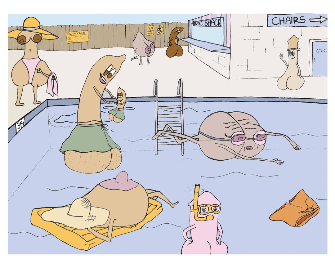 art-print-community-pool-nude-art-funny-wall-art-queer-art-friendship