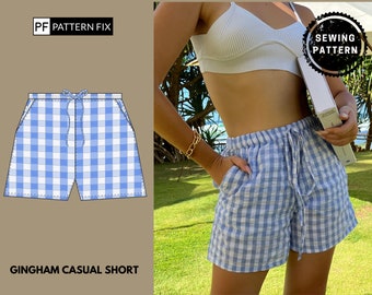 Gingham Casual Short PDF Sewing Pattern| Sizes:US2-12| UK6-16| EU34-44 | XS-XXL| Instant Download with A4&A0| Easy Instructions