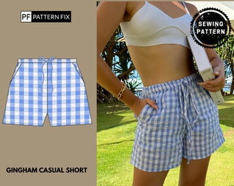 Gingham Casual Short PDF Sewing Pattern/ Taglie: US2-12/ UK6-16/ EU34-44 / XS-XXL/ Download istantaneo con A4 e A0/ Istruzioni facili