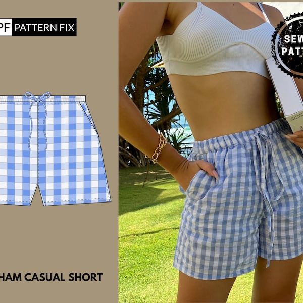 Gingham Casual Short PDF Sewing Pattern| Sizes:US2-12| UK6-16| EU34-44 | XS-XXL| Instant Download with A4&A0| Easy Instructions