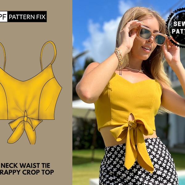 V Neck Waist Tie Strappy Crop Top-Digital PDF Sewing Pattern| Sizes: US2-12| UK6-16| EU34-44| XS-XXL| Instant Download A4&A0