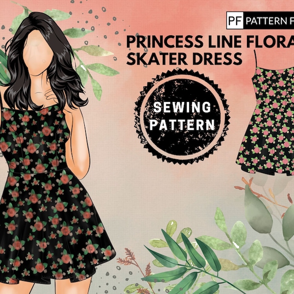 Floral Mini Dress PDF Sewing Pattern| Sizes:US2-12| UK6-16 | EU34-44| XS-XXL| Instant Download with A4&A0| Easy Instructions