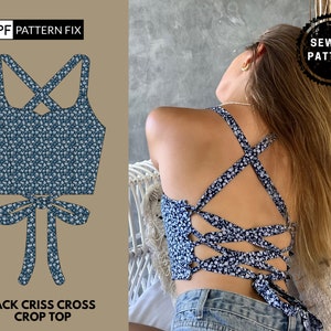 PDF Sewing Pattern -Back Criss Cross Crop Top- Sizes:US2-12|UK6-16 |EU34-44 |XS-XXL| Instant Download with A4 & A0 | Easy Instructions