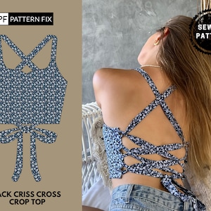 PDF Sewing Pattern -Back Criss Cross Crop Top- Sizes:US2-12|UK6-16 |EU34-44 |XS-XXL| Instant Download with A4 & A0 | Easy Instructions