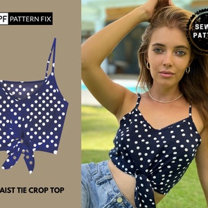 Waist Tie Crop Top Digital PDF Sewing Pattern | Sizes: US2-12 | UK6-16 | EU34-44 | XS-XXL| Instant Download with A4&A0| Easy Instructions