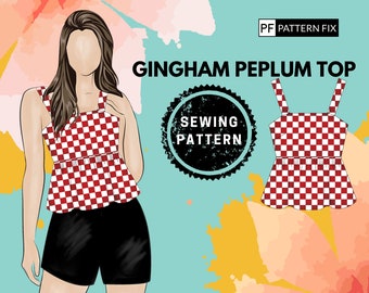 Gingham Peplum Top PDF Sewing Pattern| Sizes:US2-12| UK6-16| EU34-44 | XS-XXL| Instant Download with A4&A0| Easy Instructions