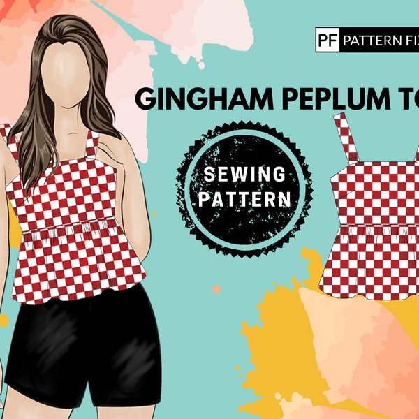 Gingham Peplum Top PDF Sewing Pattern| Sizes:US2-12| UK6-16| EU34-44 | XS-XXL| Instant Download with A4&A0| Easy Instructions